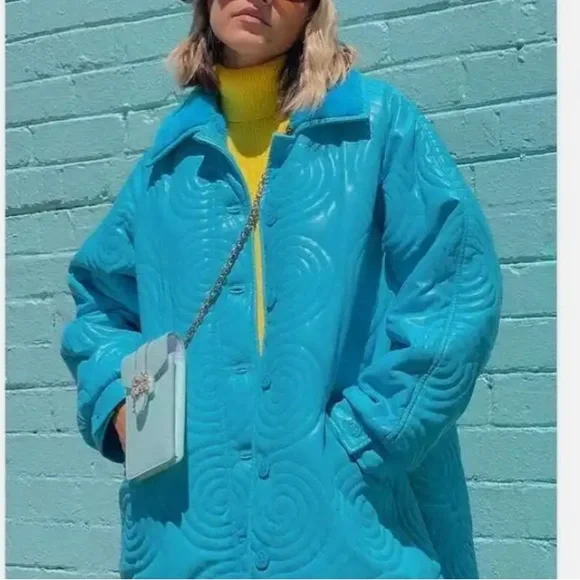 House of Sunny Cosmo (Forever & Ever) oversized Overcoat Quilted Faux Le… - Picture 5 of 12